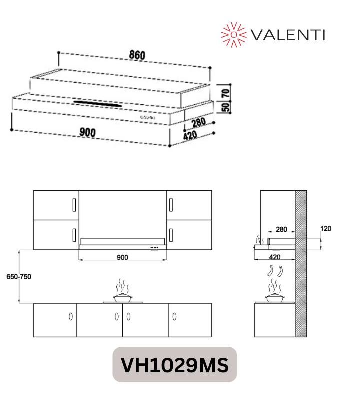 Valenti Semi Integrated Hood (VH1029MS)