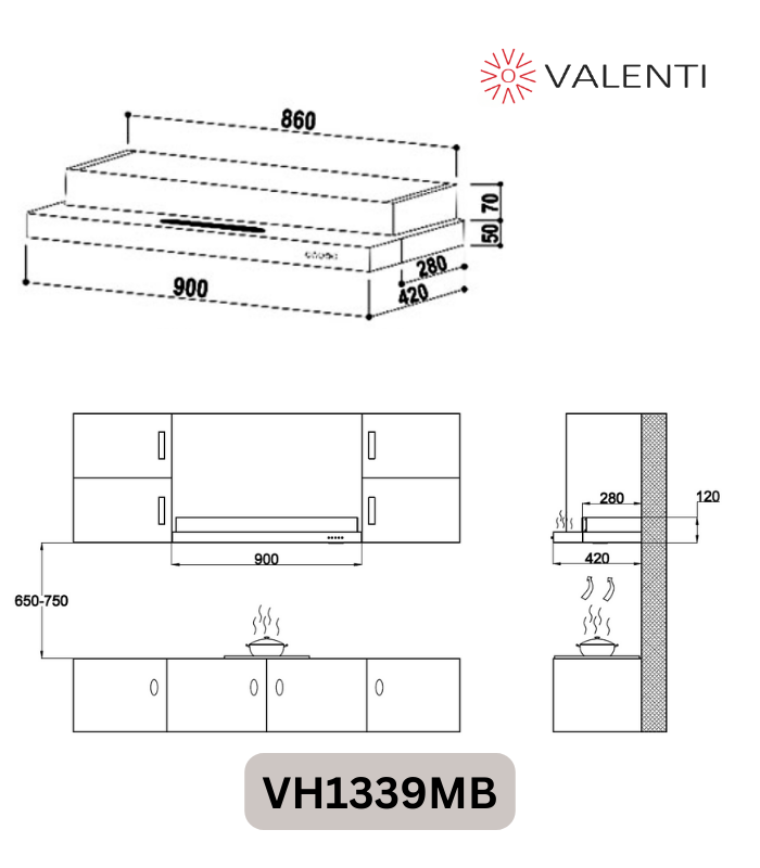 Valenti Semi Integrated Hood (VH1339MB)