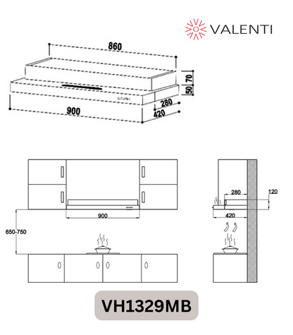Valenti Semi Integrated Hood (VH1329MB)